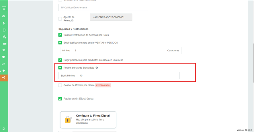 Configuración alerta global