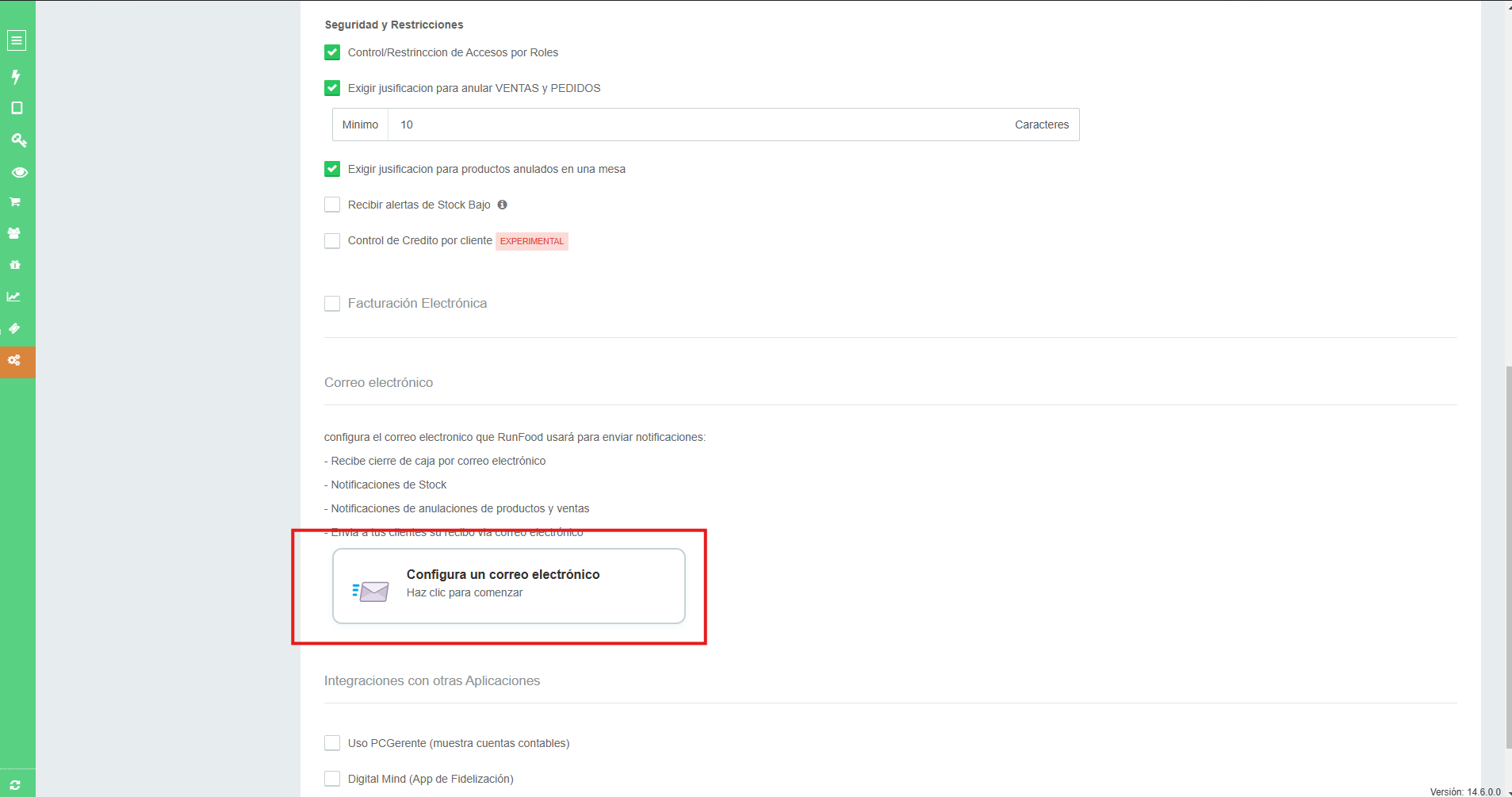 Configuración correo